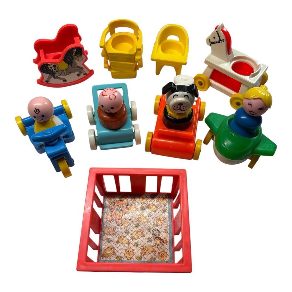 Vintage Fisher-Price Little People Toys Vehicles Furniture 1972 Lot of 15
